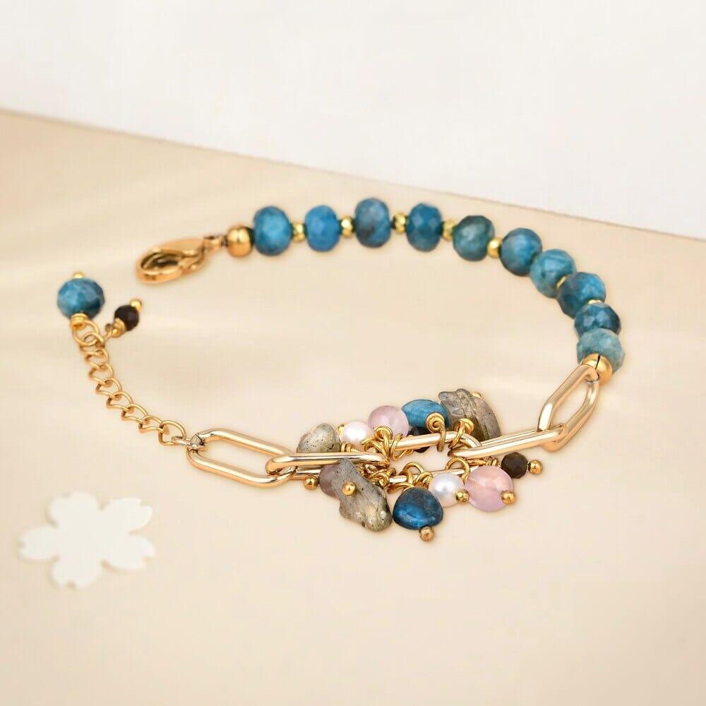 Bracciale "Sogni Sereni" in Oro con Apatite, Labradorite, Ametista e Perle