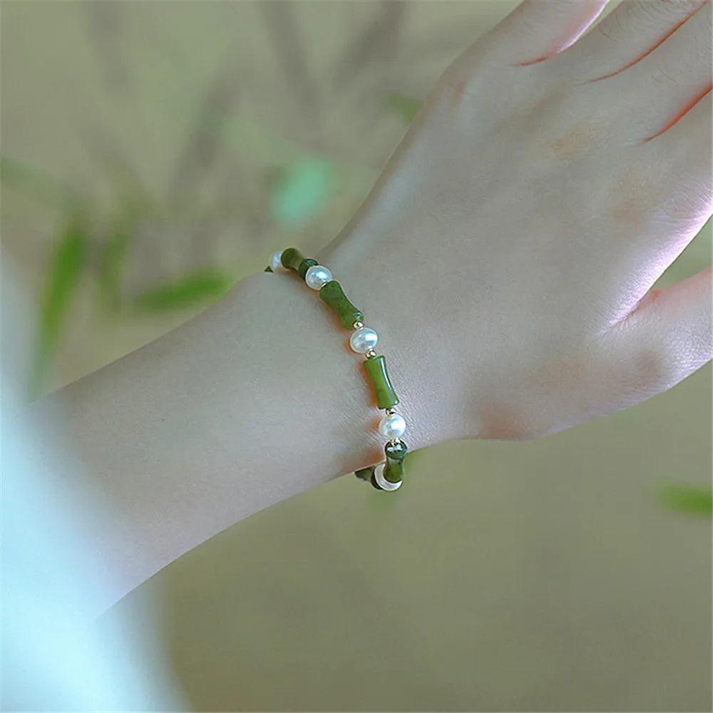 Bracciale di Giada Verde e Perle “Beatitudine di Bambù”