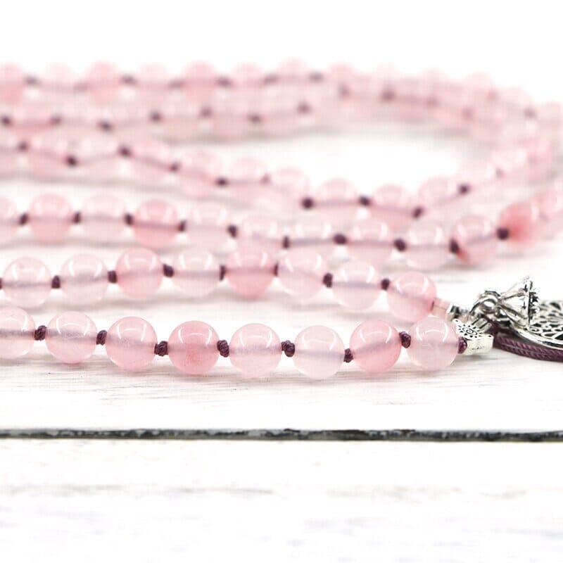 Collana Mala "Amorevole Purezza" con Perle d'Acqua Dolce e Quarzo Rosa